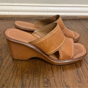 Cole Haan Country Brown Leather Wedge Platform Sandals Women's Size 9.5
